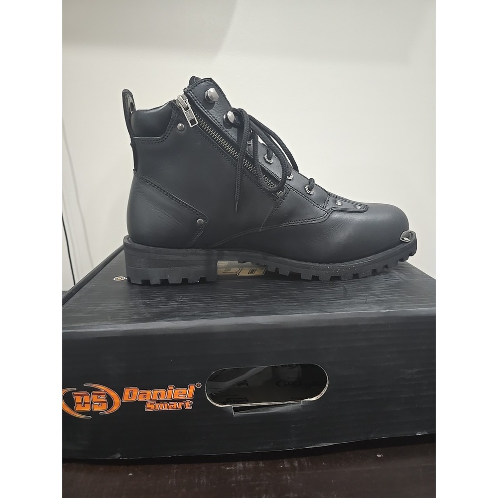 Daniel Smart Mens Zipper Black Leather Motorcycle Riding Boots Sz 13M